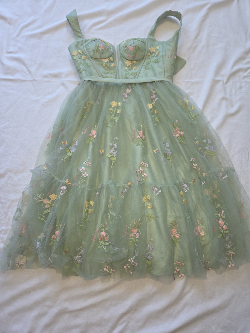 Girls' Sage Green Floral Tulle Dress